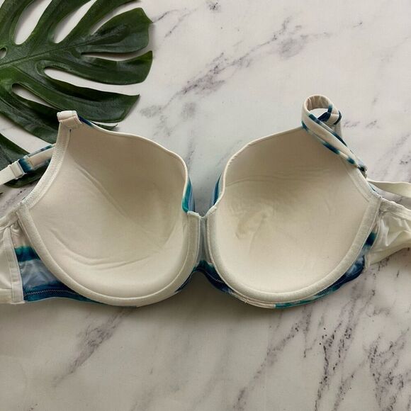 Cacique Cooling French Full Coverage Bra Size 40 DDD White Blue Stripe Underwire - Picture 6 of 8